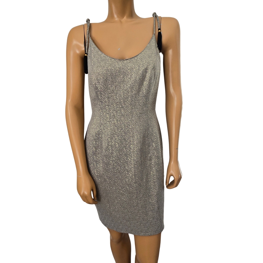Metallic Gold Sleeveless Dress With Tassels SZ 8